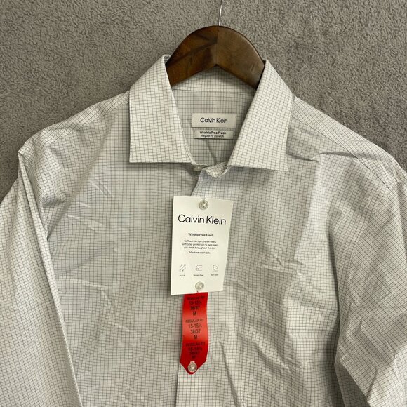 NEW Calvin Klein Men's M Button Down  Dress Shirt White Checker Regular Fit - Picture 8 of 9